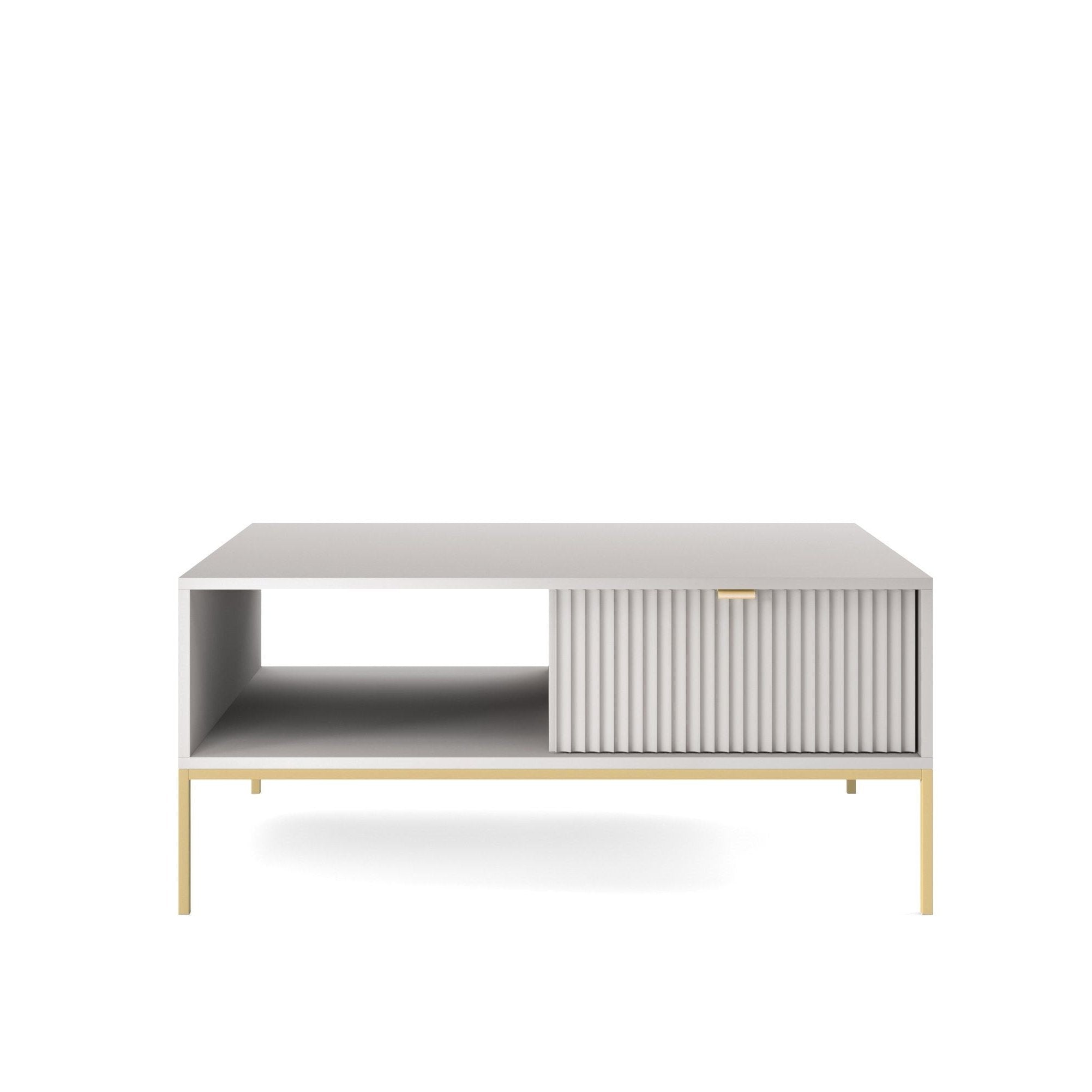 Table basse avec pieds en métal 1 tiroir et 1 compartiment en bois laminé Miseno 104x68 cm
