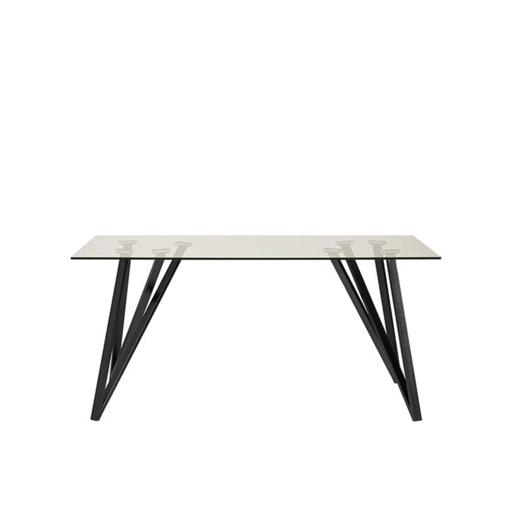 Table à manger 6 places 160x90 cm Segno avec plateau en verre et pieds en métal