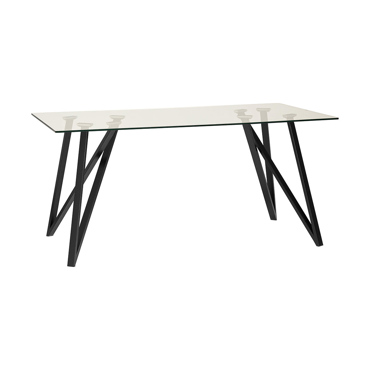 Table à manger 6 places 160x90 cm Segno avec plateau en verre et pieds en métal