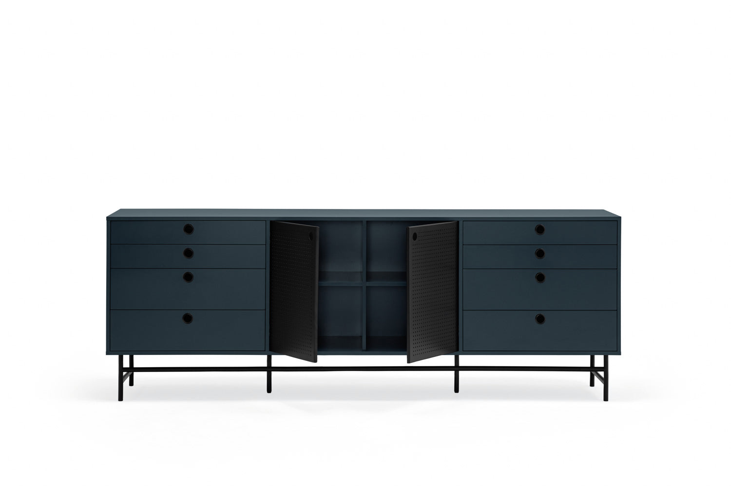 Buffet 8 tiroirs 2 portes 212x47 cm Punto de Teulat bleu
