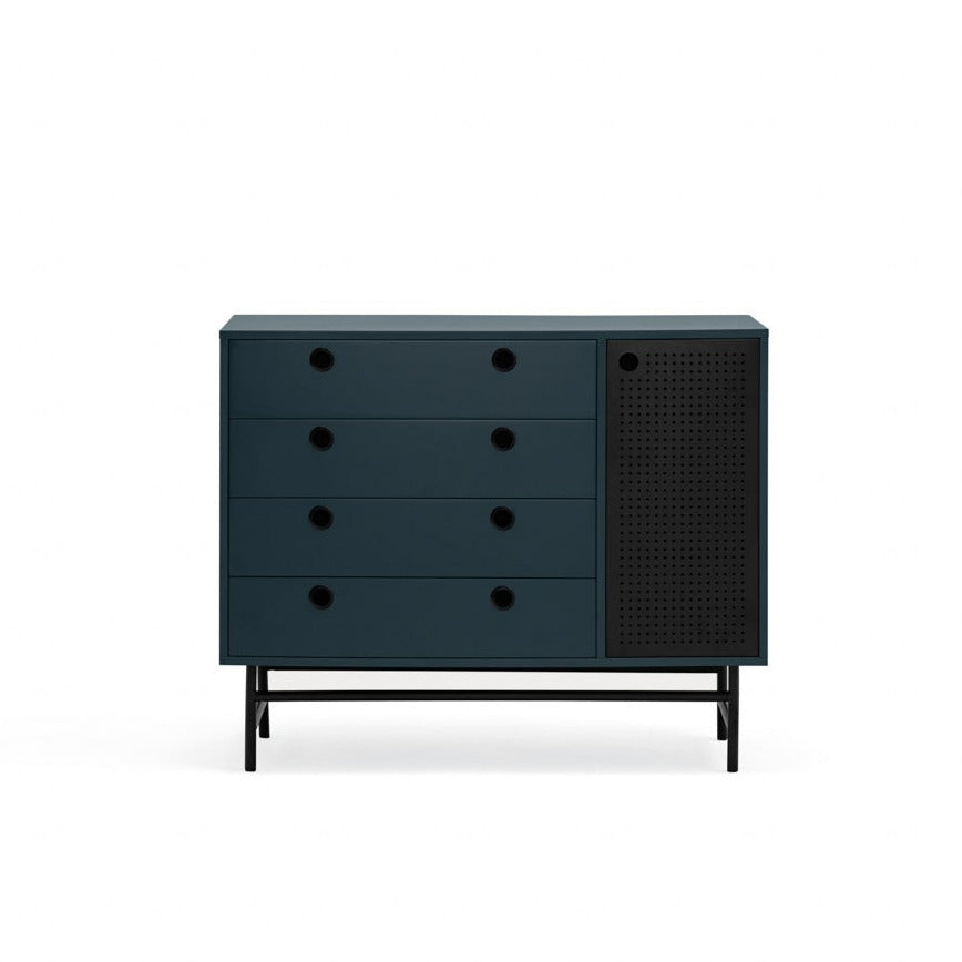 Commode 4 tiroirs 1 porte 97x45 cm Punto de Teulat bleue
