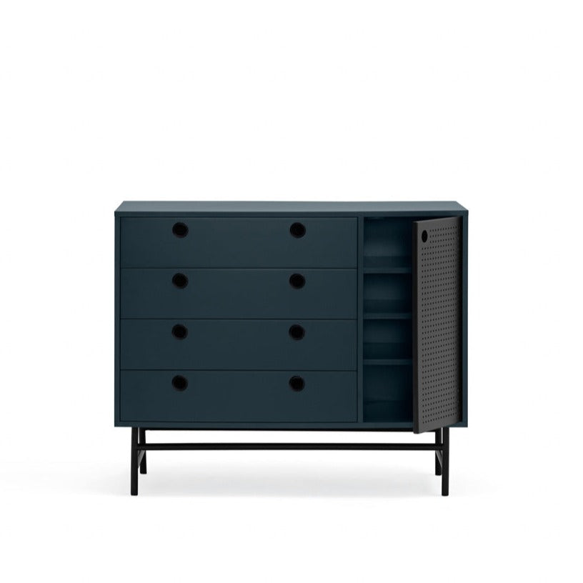 Commode 4 tiroirs 1 porte 97x45 cm Punto de Teulat bleue