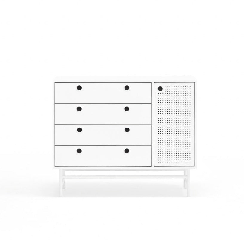 Commode 4 tiroirs 1 porte 97x45 cm Punto de Teulat blanche