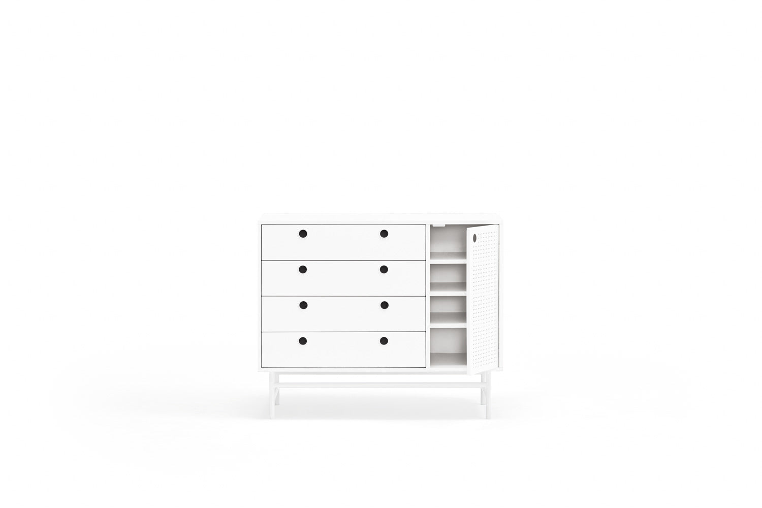 Commode 4 tiroirs 1 porte 97x45 cm Punto de Teulat blanche