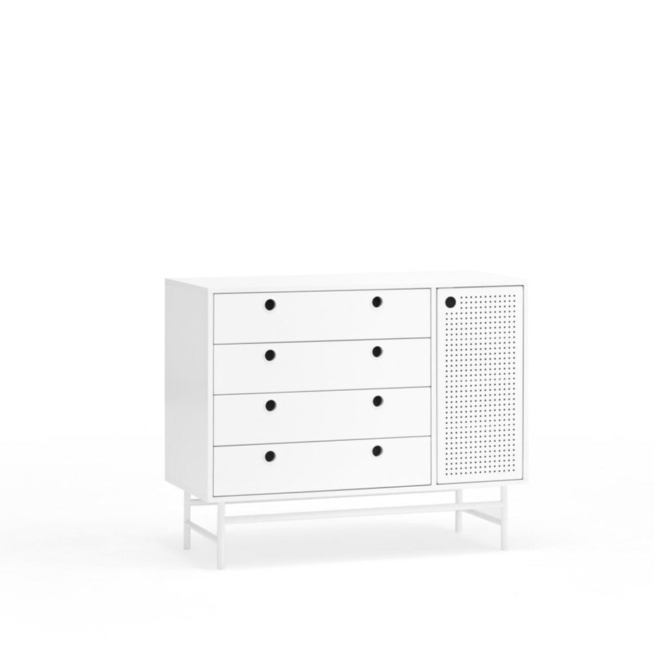Commode 4 tiroirs 1 porte 97x45 cm Punto de Teulat blanche