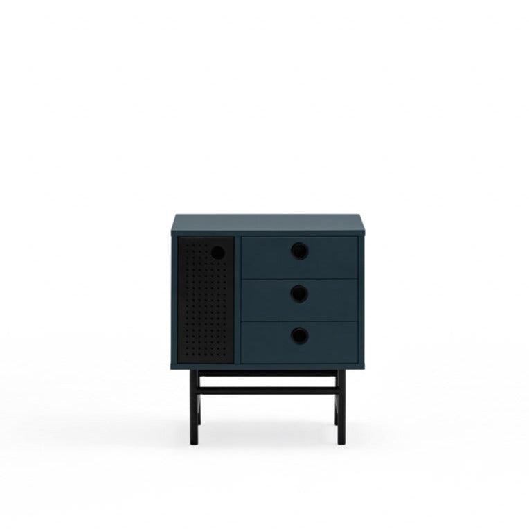 Table de chevet 3 tiroirs 1 porte 48x35 cm Punto de Teulat bleue