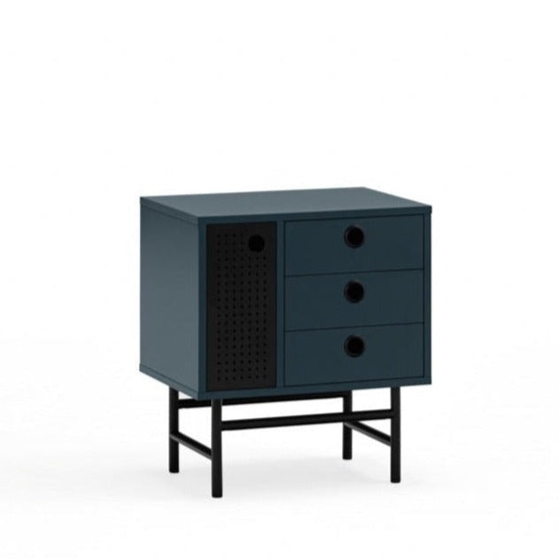 Table de chevet 3 tiroirs 1 porte 48x35 cm Punto de Teulat bleue