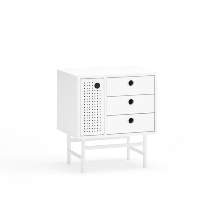 Table de chevet 3 tiroirs 1 porte 48x35 cm Punto de Teulat blanche