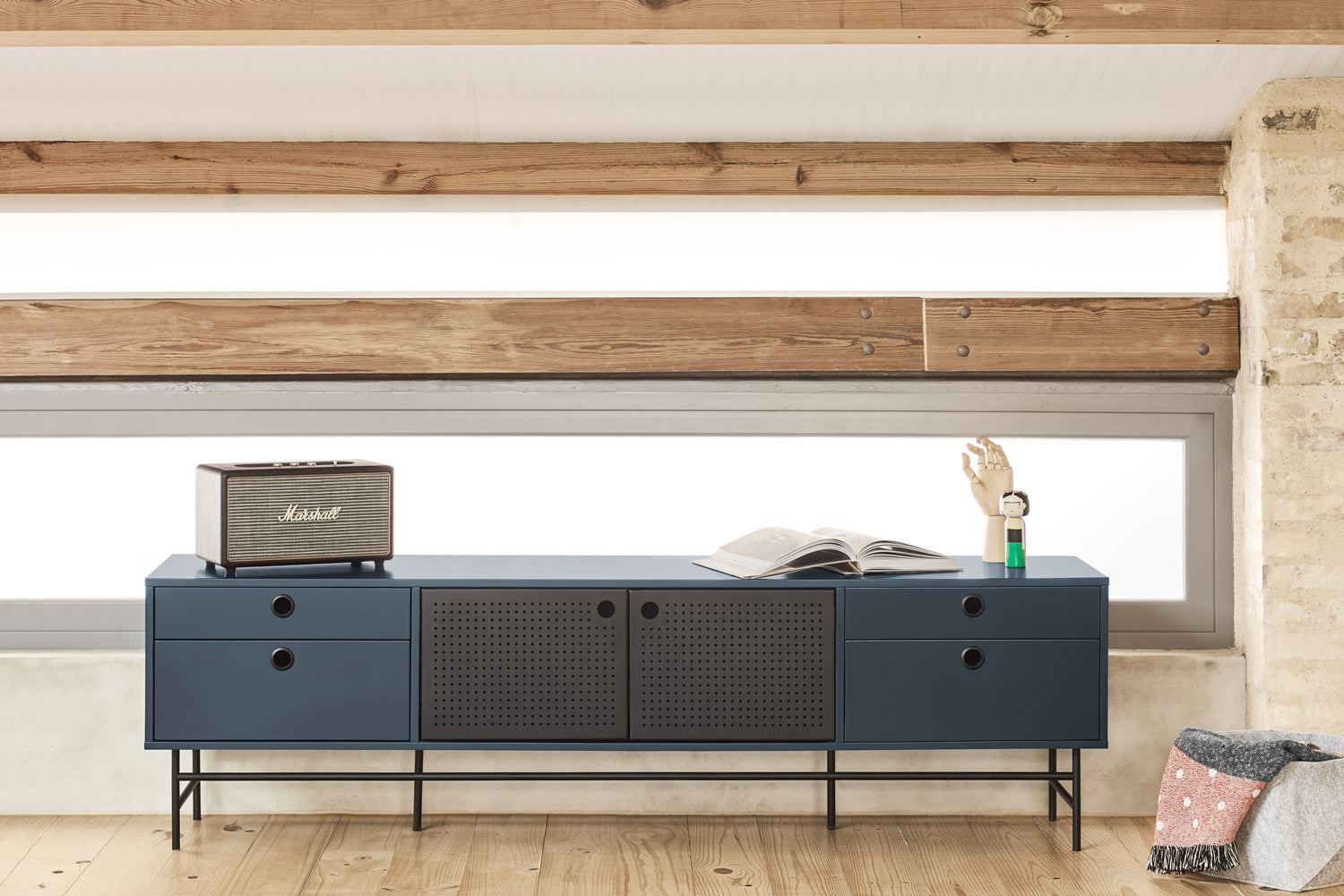 Meuble TV 180x40 cm Punto de Teulat bleu