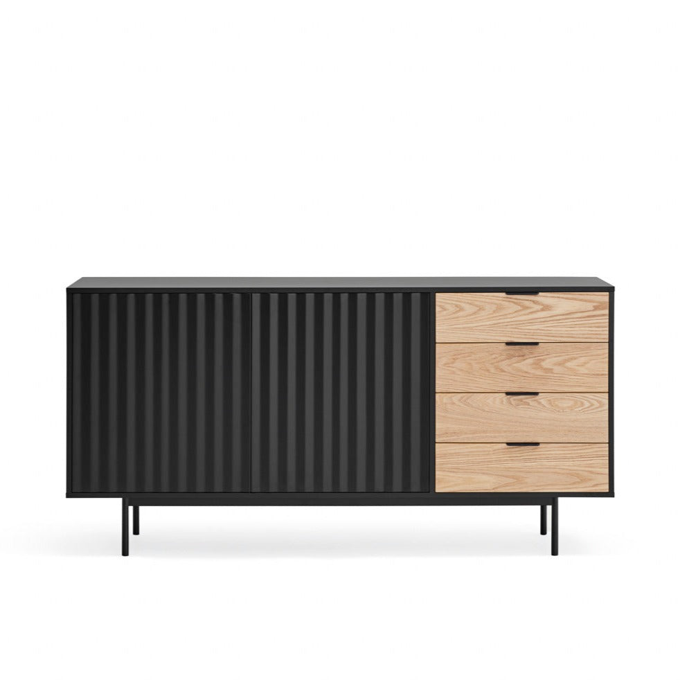 Buffet 2 portes 4 tiroirs 160x47 cm Sierra de Teulat noir et chêne clair