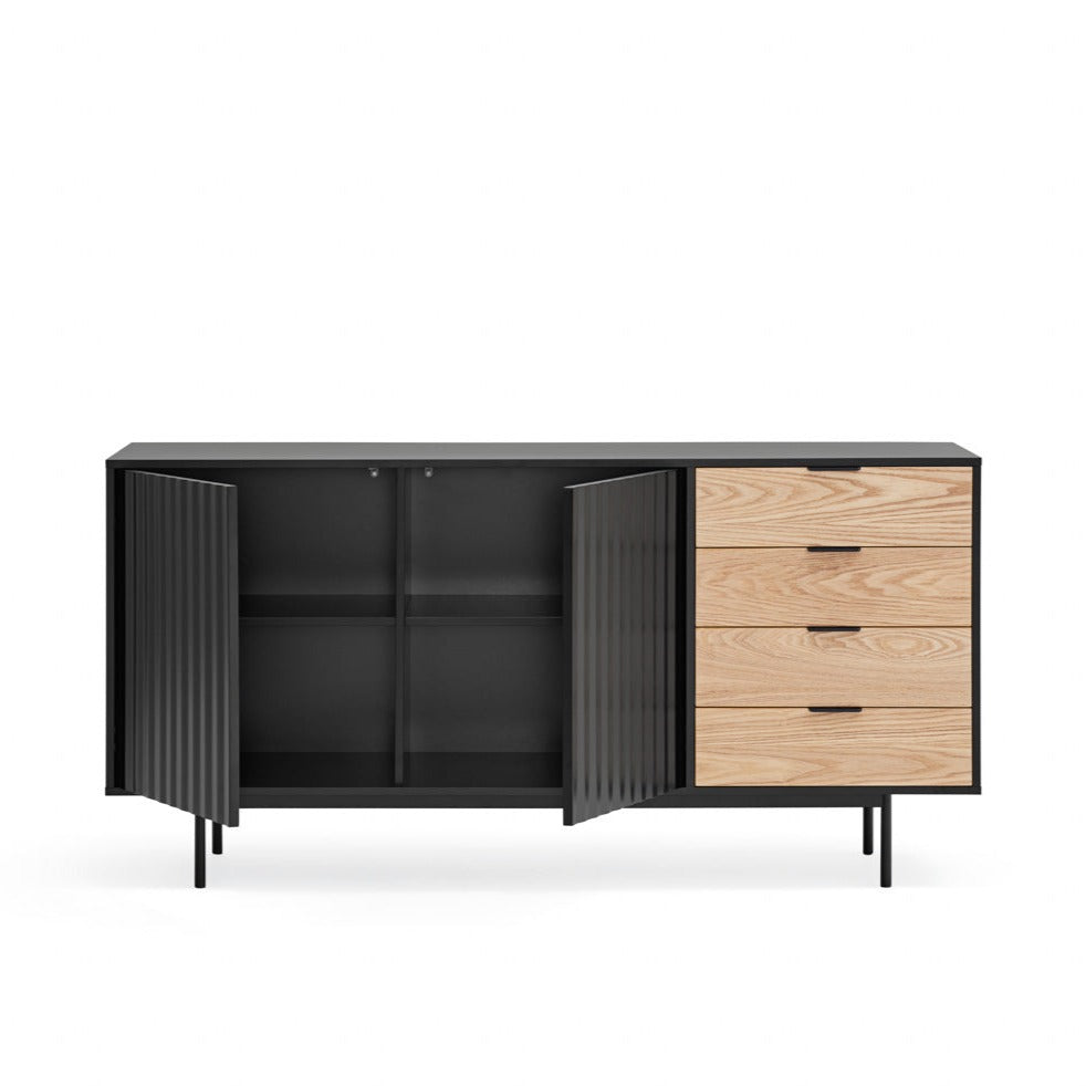 Buffet 2 portes 4 tiroirs 160x47 cm Sierra de Teulat noir et chêne clair
