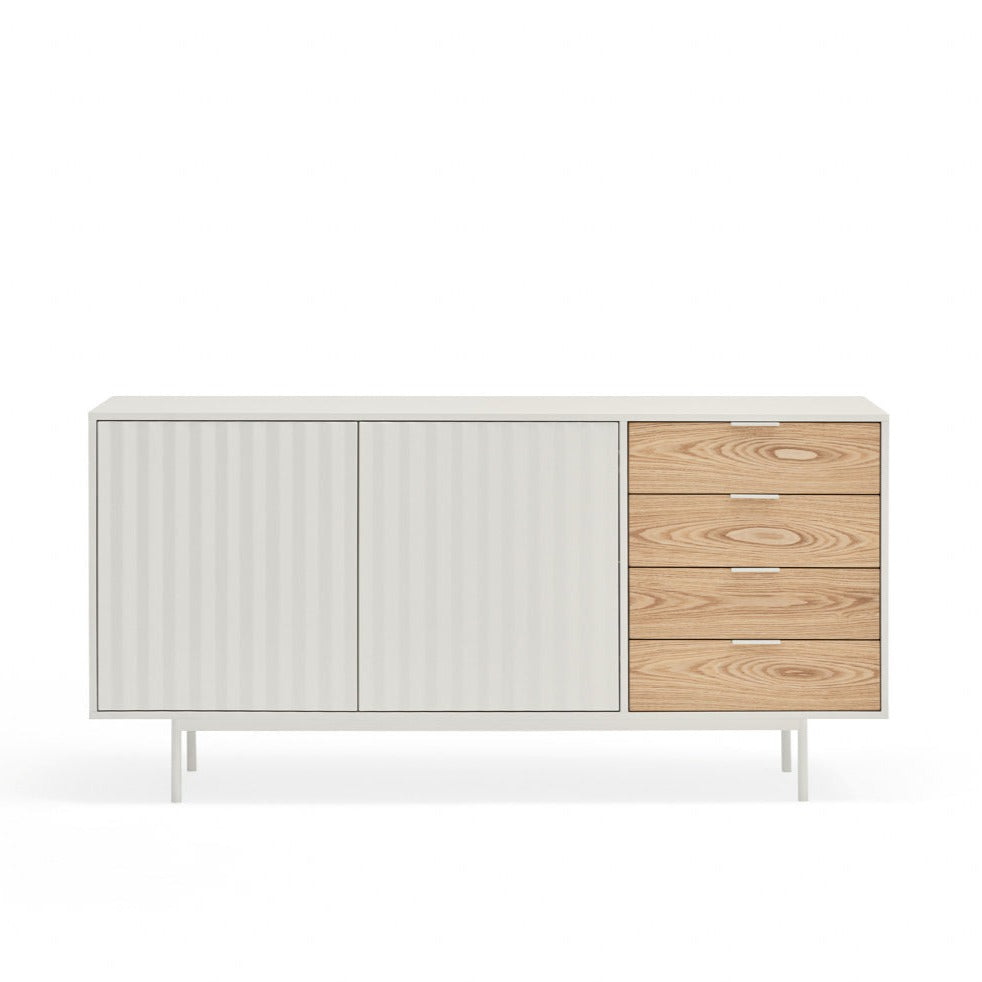 Buffet 4 tiroirs 2 portes 160x47 cm Sierra de Teulat blanc et chêne clair