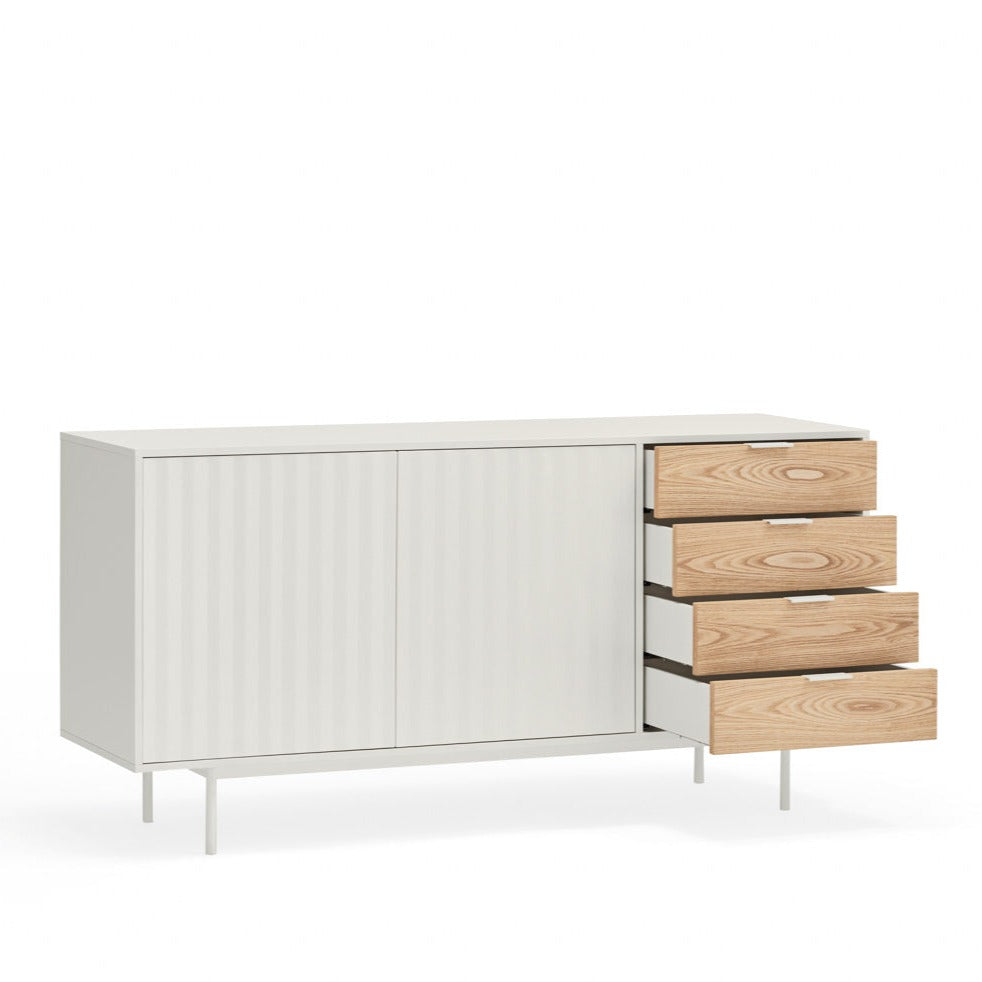Buffet 4 tiroirs 2 portes 160x47 cm Sierra de Teulat blanc et chêne clair