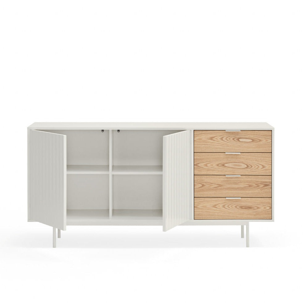 Buffet 4 tiroirs 2 portes 160x47 cm Sierra de Teulat blanc et chêne clair