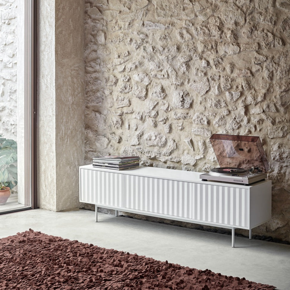 Meuble TV 2 portes à abattant 180x40 cm Sierra de Teulat blanc