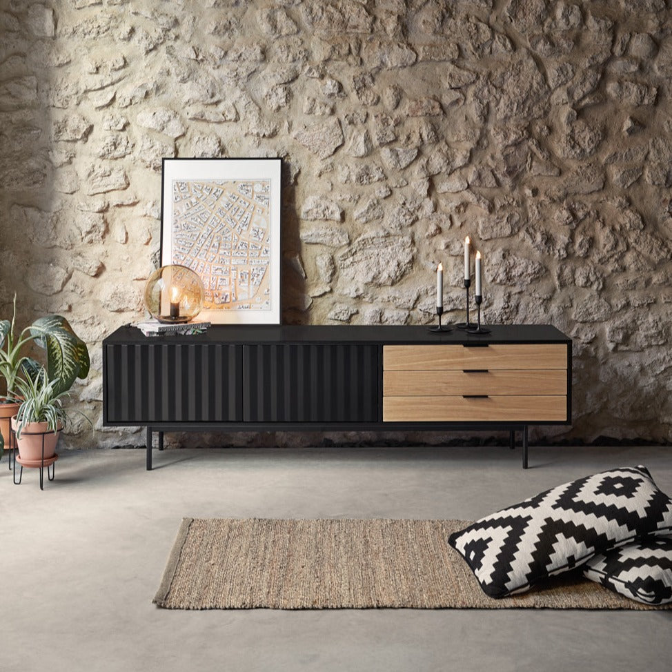 Meuble TV 180x40 cm Sierra de Teulat noir et chêne clair
