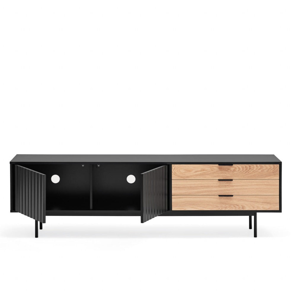 Meuble TV 180x40 cm Sierra de Teulat noir et chêne clair