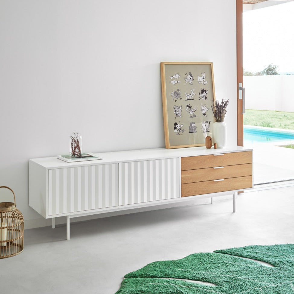 Meuble TV 180x40 cm Sierra de Teulat blanc et chêne clair