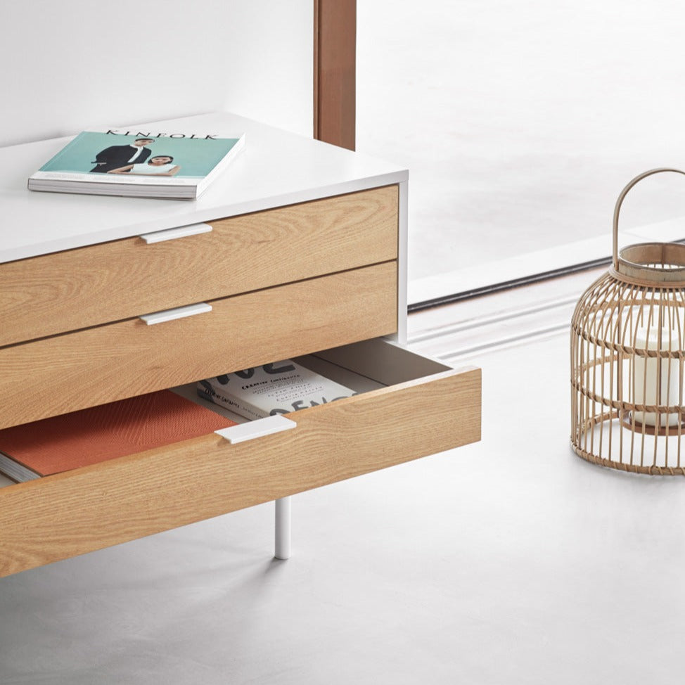 Meuble TV 180x40 cm Sierra de Teulat blanc et chêne clair