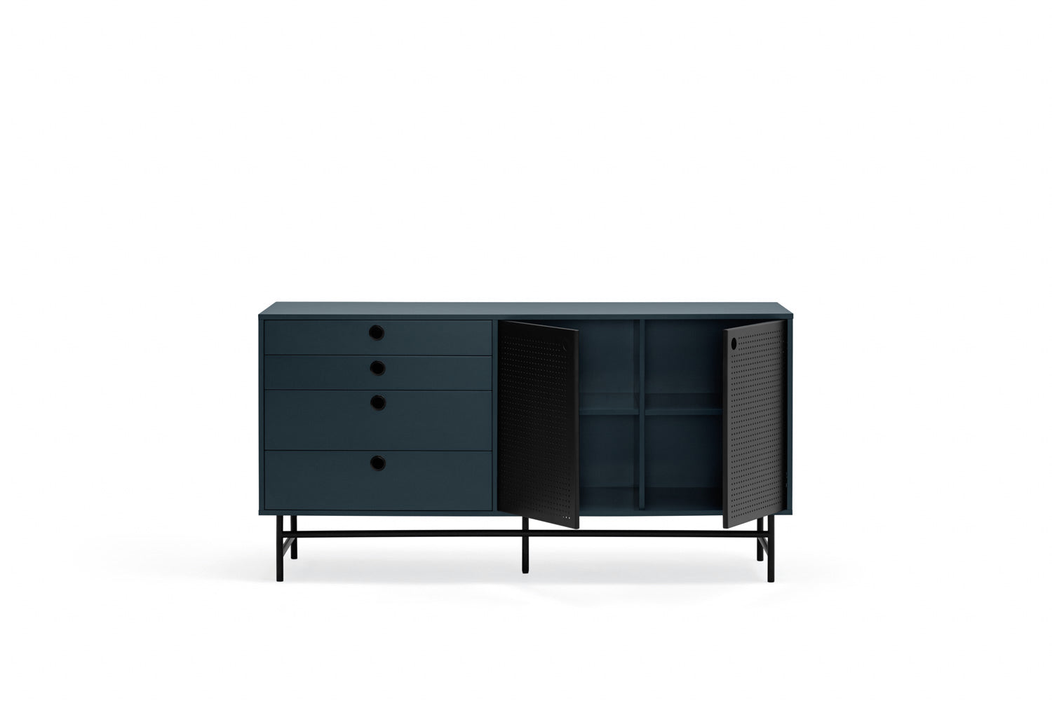 Buffet 4 tiroirs 2 portes 150x47 cm Punto de Teulat bleu