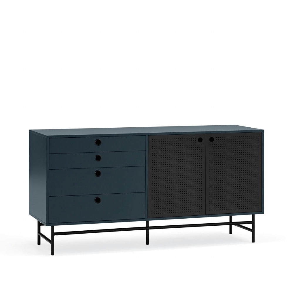 Buffet 4 tiroirs 2 portes 150x47 cm Punto de Teulat bleu