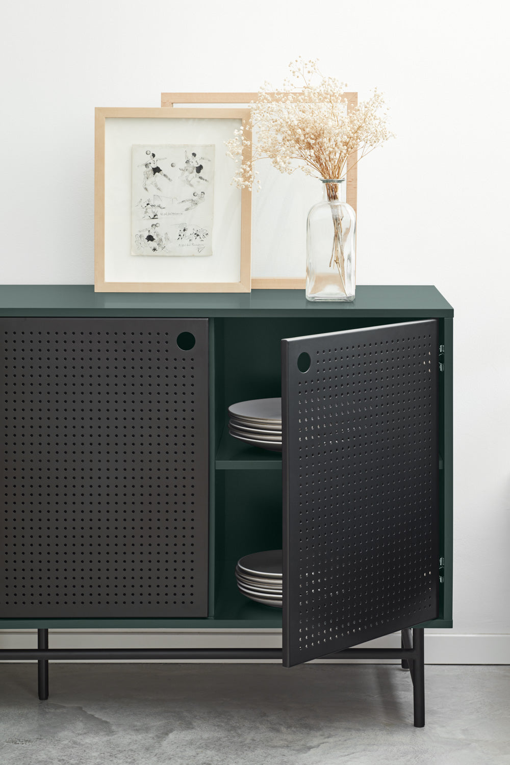 Buffet 4 tiroirs 2 portes 150x47 cm Punto de Teulat vert