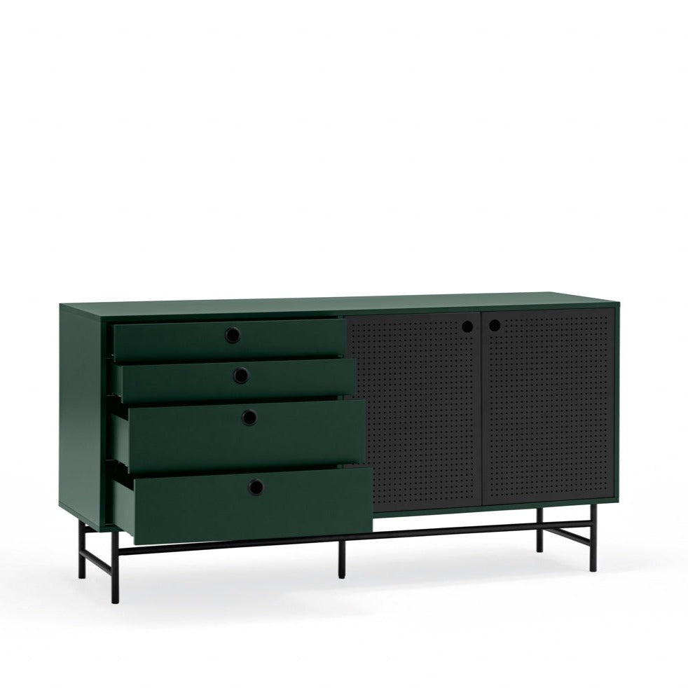 Buffet 4 tiroirs 2 portes 150x47 cm Punto de Teulat vert