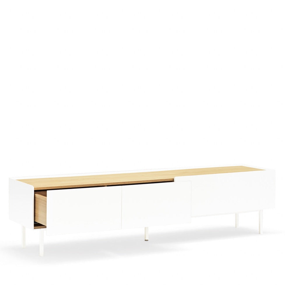 Meuble TV 2 tiroirs à abbattant 180x40 cm Arista de Teulat blanc