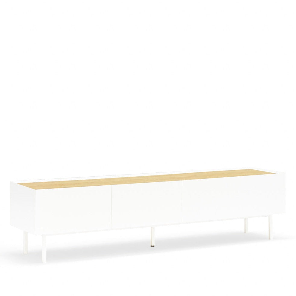 Meuble TV 2 tiroirs à abbattant 180x40 cm Arista de Teulat blanc