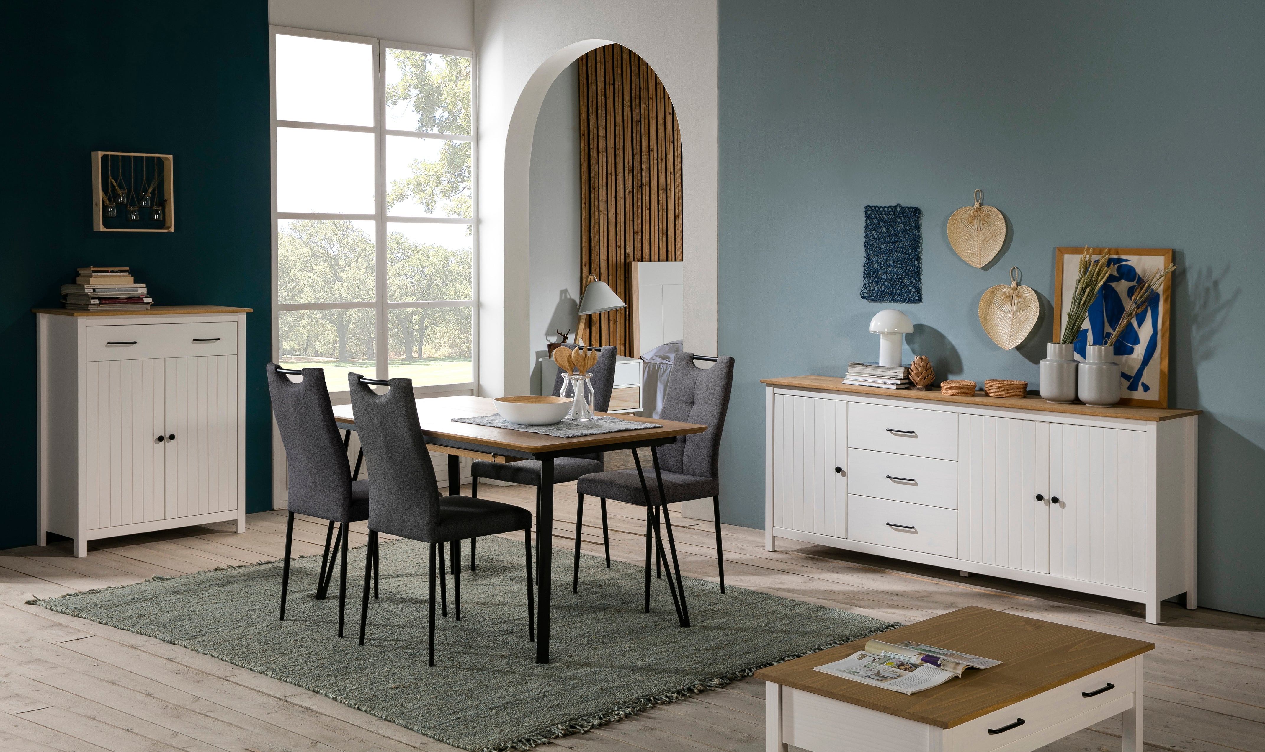 Buffet 190 x 40 cm Triversa en bois blanc