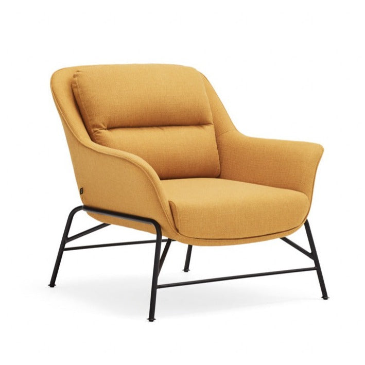 Fauteuil moderne 86x91 h43 cm Sadira avec accoudoirs en tissu moutarde