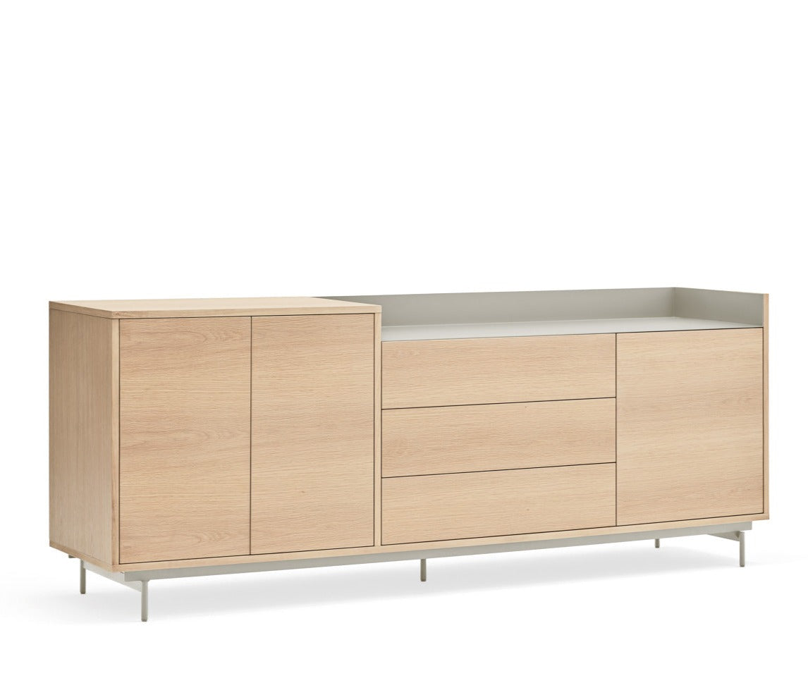 Buffet 3 portes 3 tiroirs 200x45 cm Valley de Teulat chêne/gris lumineux