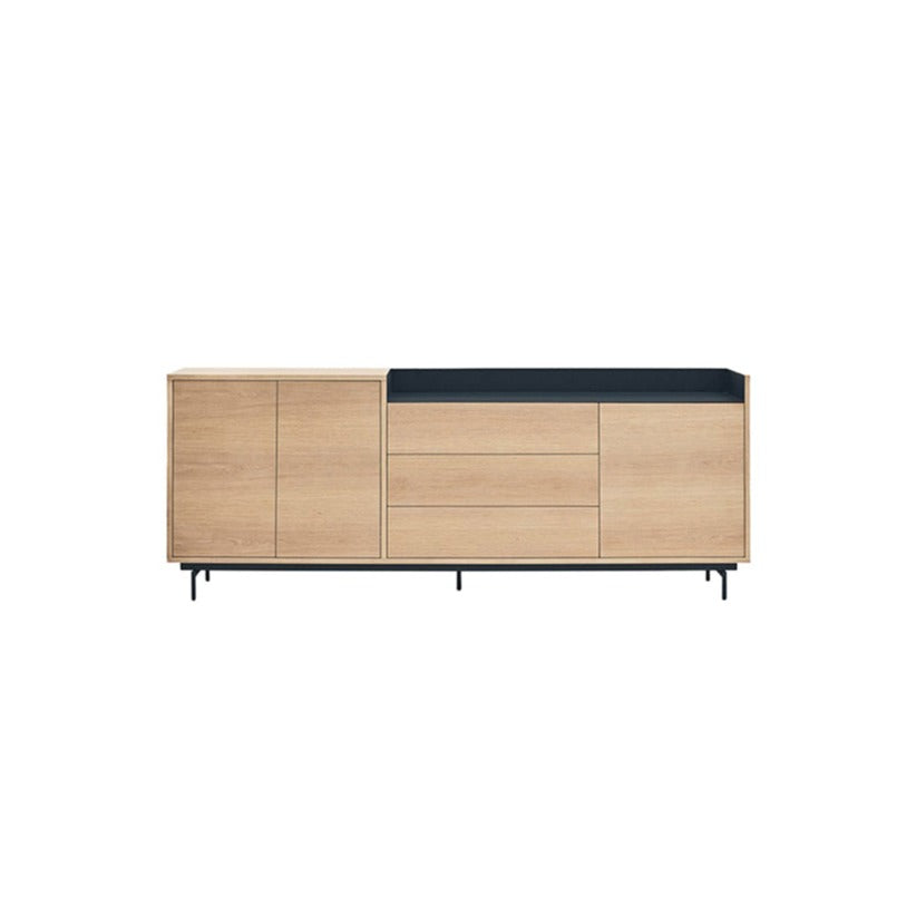 Buffet 3 portes 3 tiroirs 200x45 cm Valley de Teulat chêne/bleu