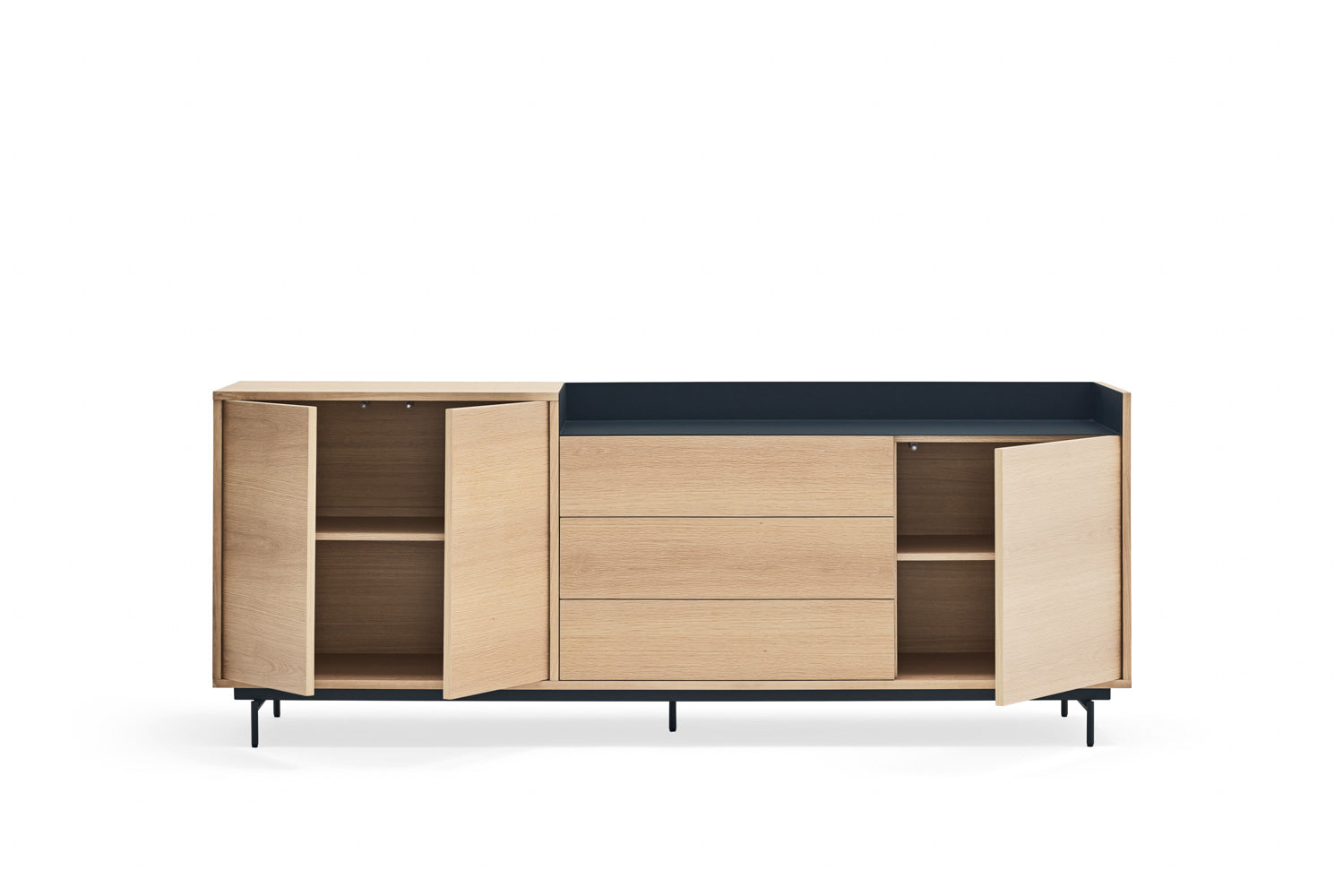 Buffet 3 portes 3 tiroirs 200x45 cm Valley de Teulat chêne/bleu