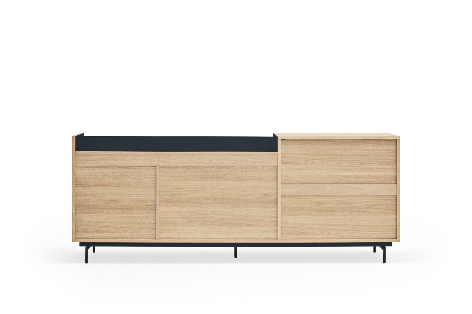 Buffet 3 portes 3 tiroirs 200x45 cm Valley de Teulat chêne/bleu