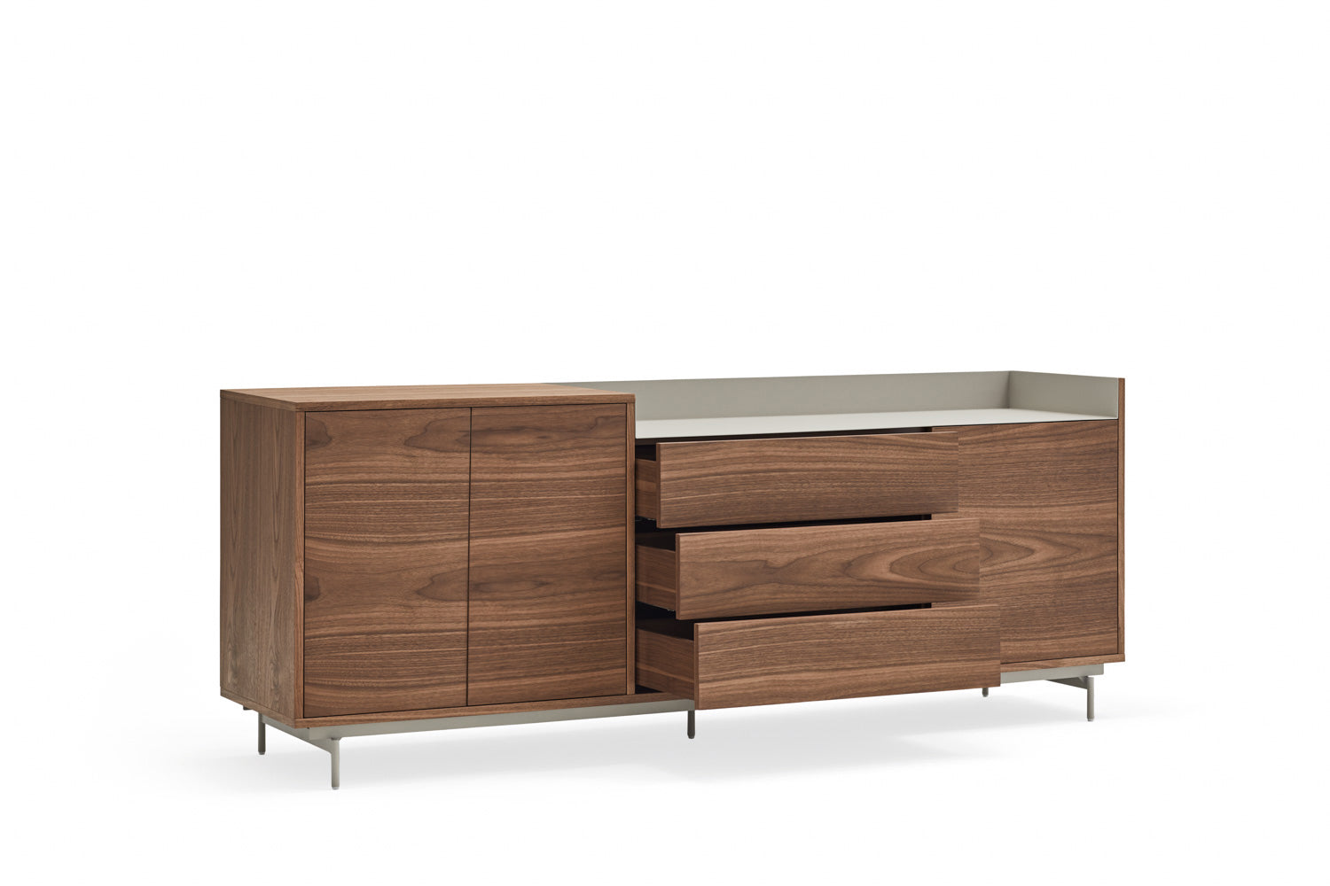 Buffet 3 portes 3 tiroirs 200x45 cm Valley deTeulat noyer/gris