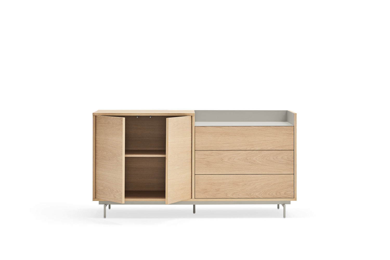 Buffet 3 tiroirs 2 portes 150x45 cm Valley de Teulat chêne/gris clair