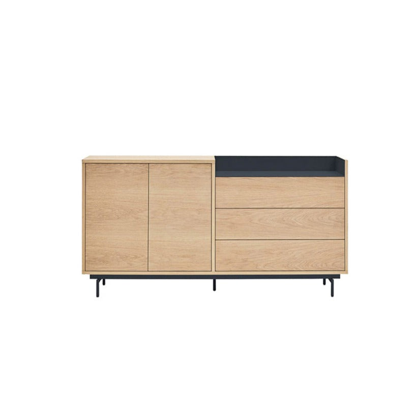 Buffet 3 tiroirs 2 portes 150x45 cm Valley de Teulat chêne/bleu