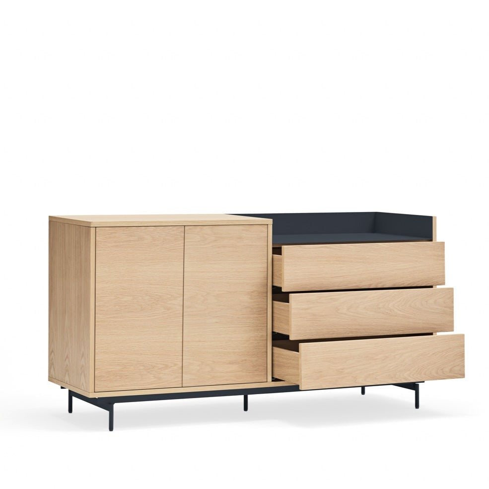 Buffet 3 tiroirs 2 portes 150x45 cm Valley de Teulat chêne/bleu