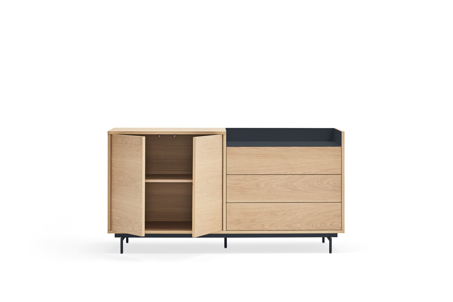 Buffet 3 tiroirs 2 portes 150x45 cm Valley de Teulat chêne/bleu
