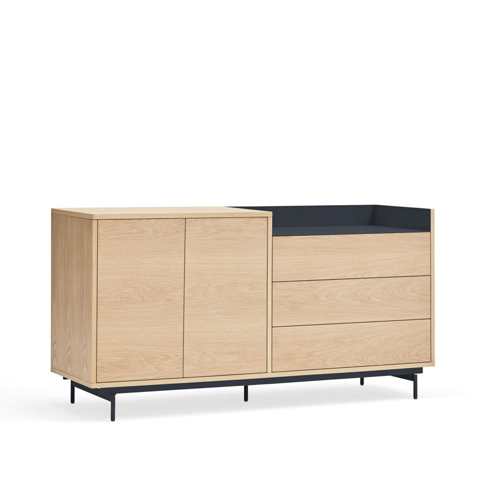 Buffet 3 tiroirs 2 portes 150x45 cm Valley de Teulat chêne/bleu
