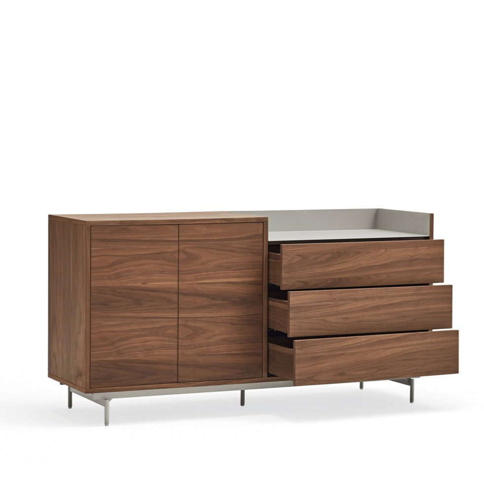 Buffet 3 tiroirs 2 portes 150x45 cm Valley de Teulat noyer/gris clair