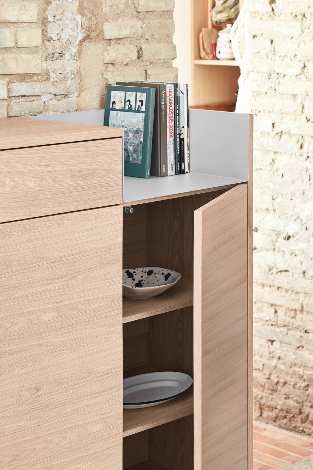 Buffet 2 portes 92x130 cm chêne/gris clair Valley de Teulat