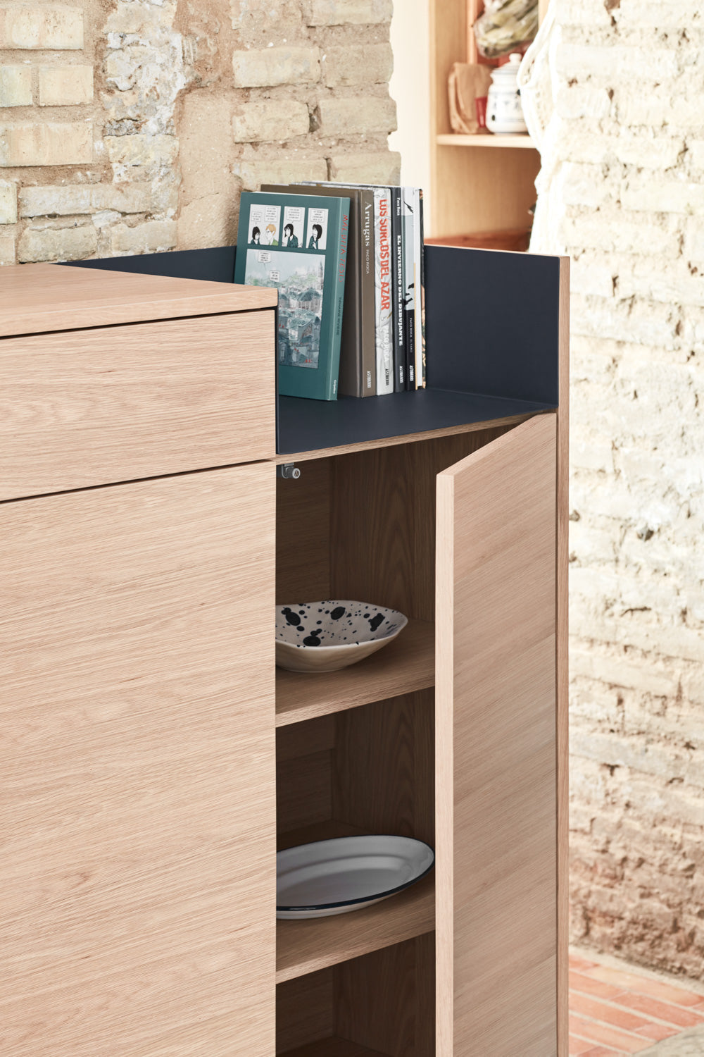 Buffet 2 portes 92x130 cm Valley de Teulat chêne/bleu