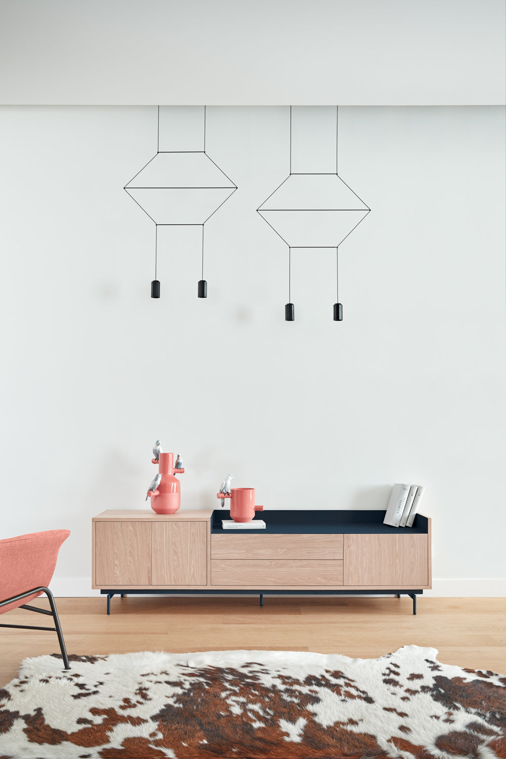 Meuble TV 180x40 cm Valley de Teulat chêne/bleu