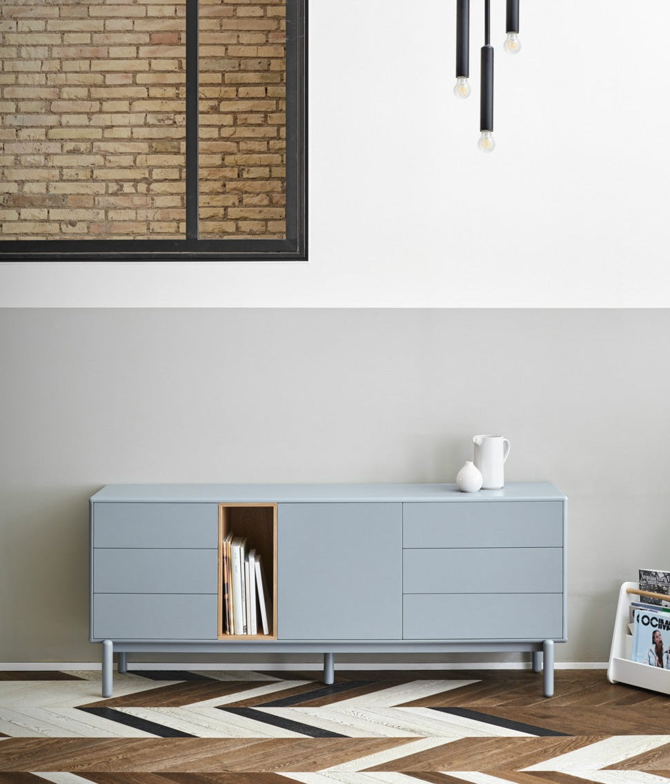 Buffet 6 tiroirs 1 porte 180x40 cm Corvo de Teulat gris perle