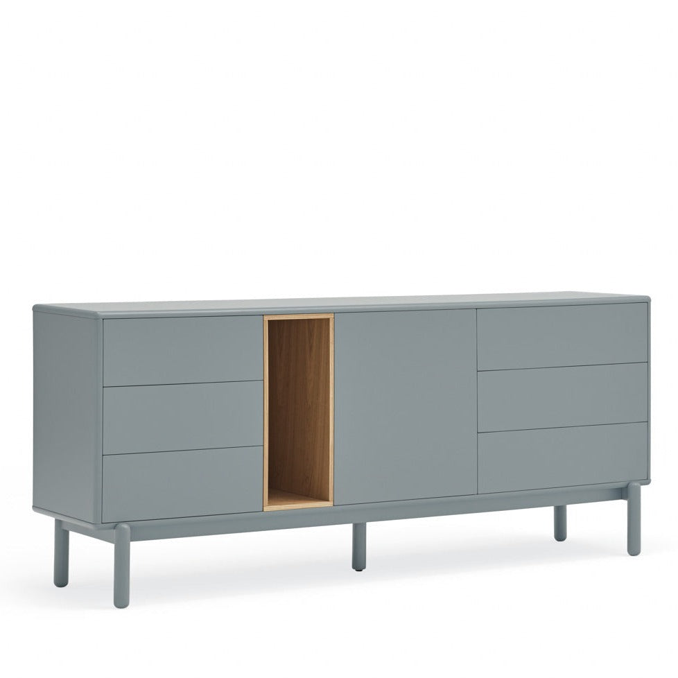Buffet 6 tiroirs 1 porte 180x40 cm Corvo de Teulat gris perle