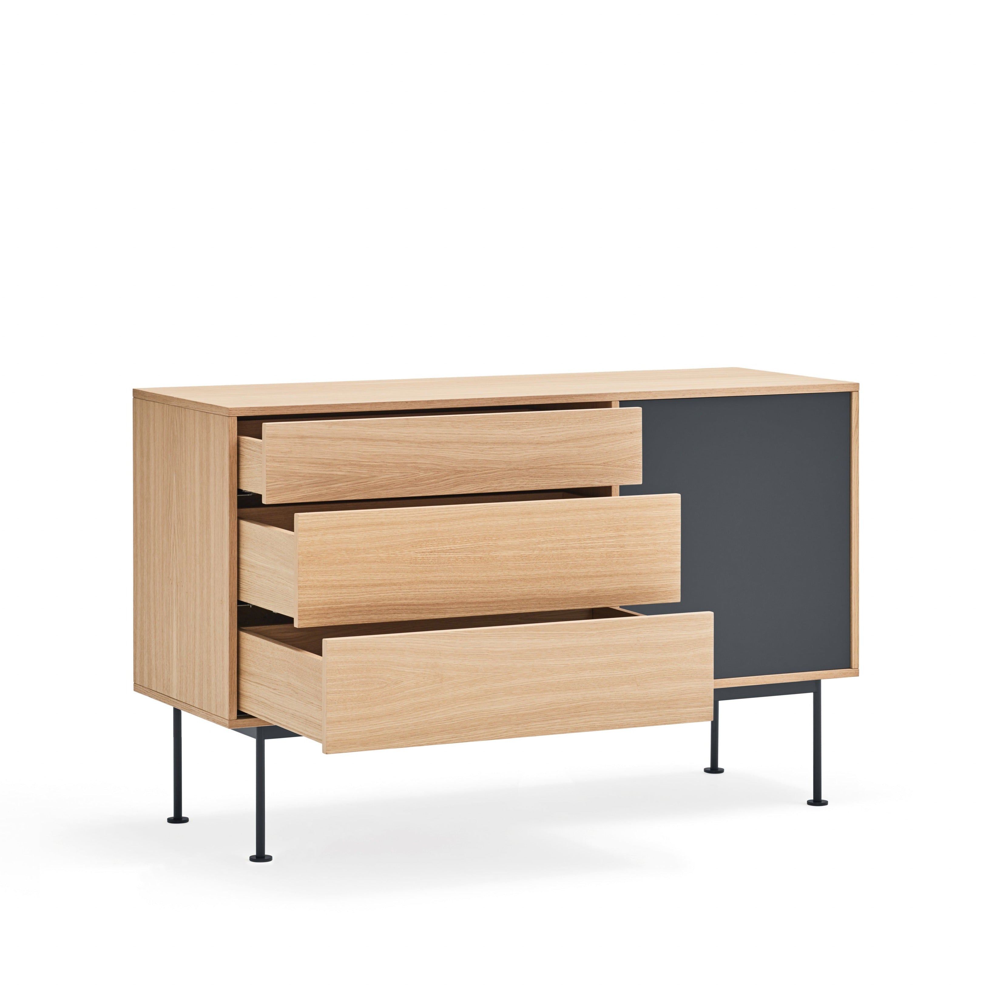 Buffet 3 tiroirs 1 porte 128x81 cm Yoko par Teulat chêne gris anthracite
