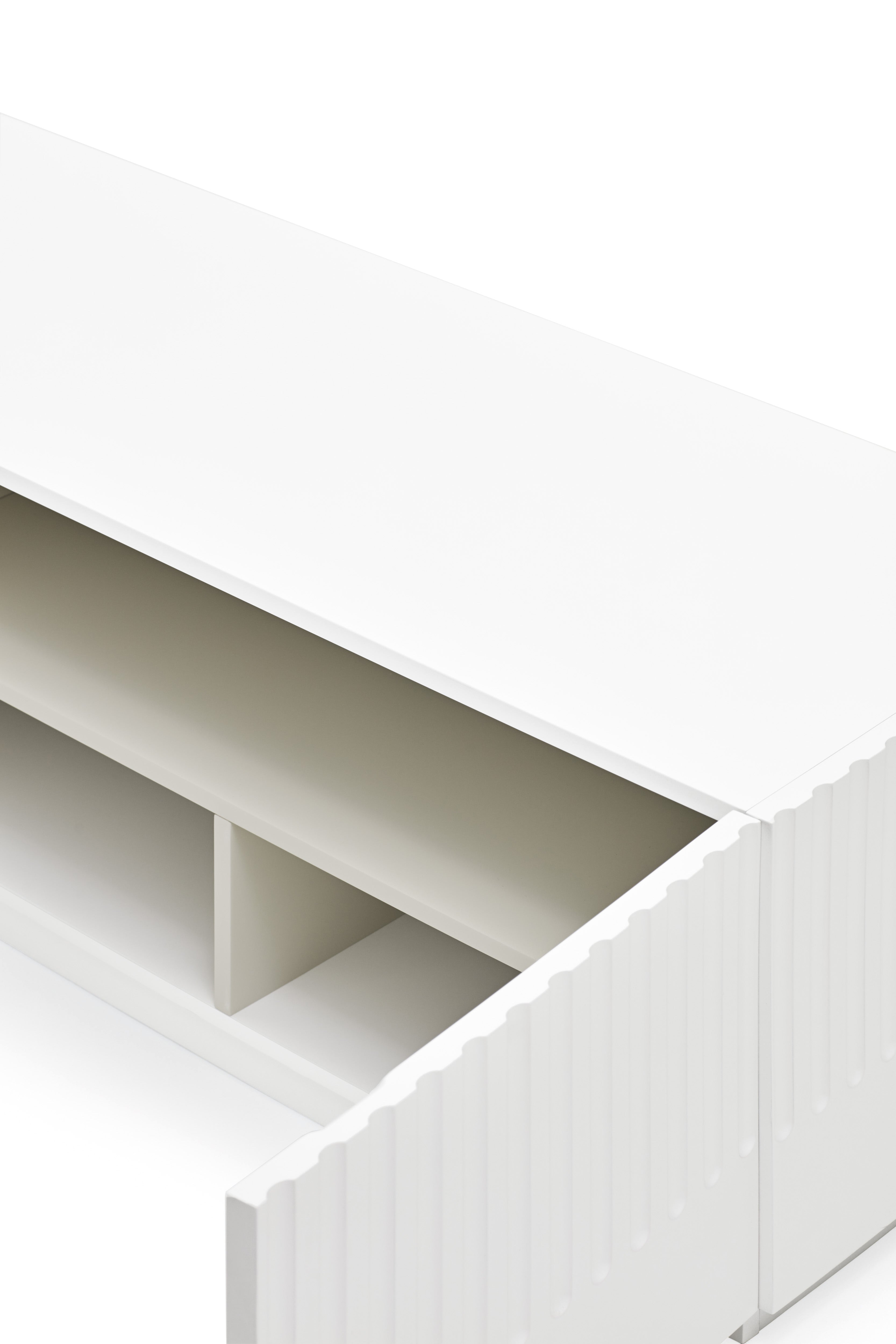 Meuble TV de salon 182x48 cm 4 portes Doric de Teulat blanc