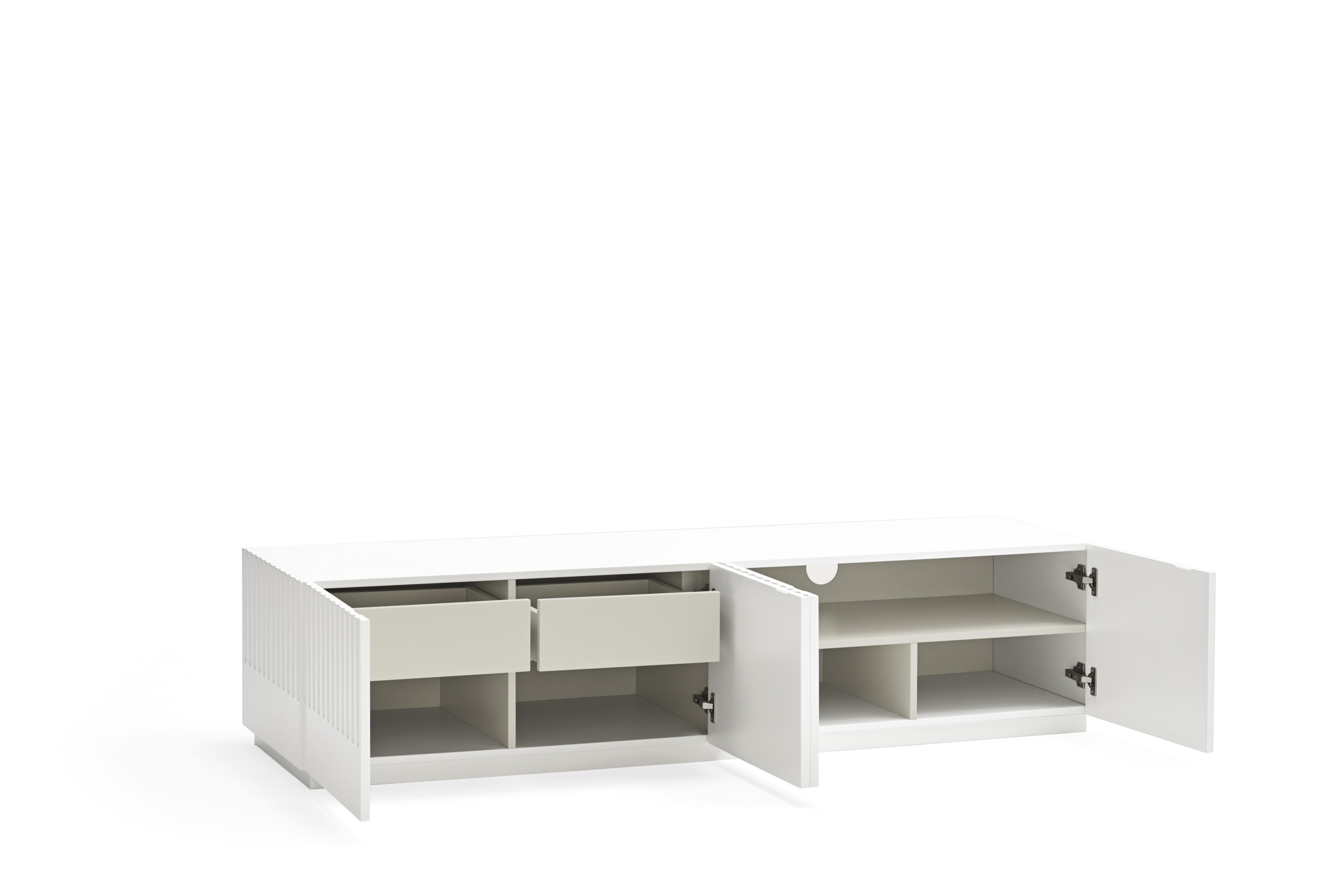 Meuble TV de salon 182x48 cm 4 portes Doric de Teulat blanc